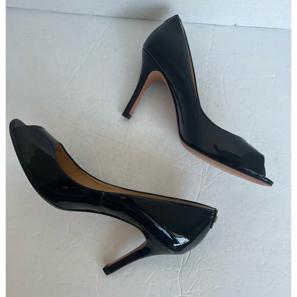 NWOT Ivanka Trump Black Patent Leather Platform Peep Toe Stiletto Heels Sz 8.5M - Picture 4 of 11